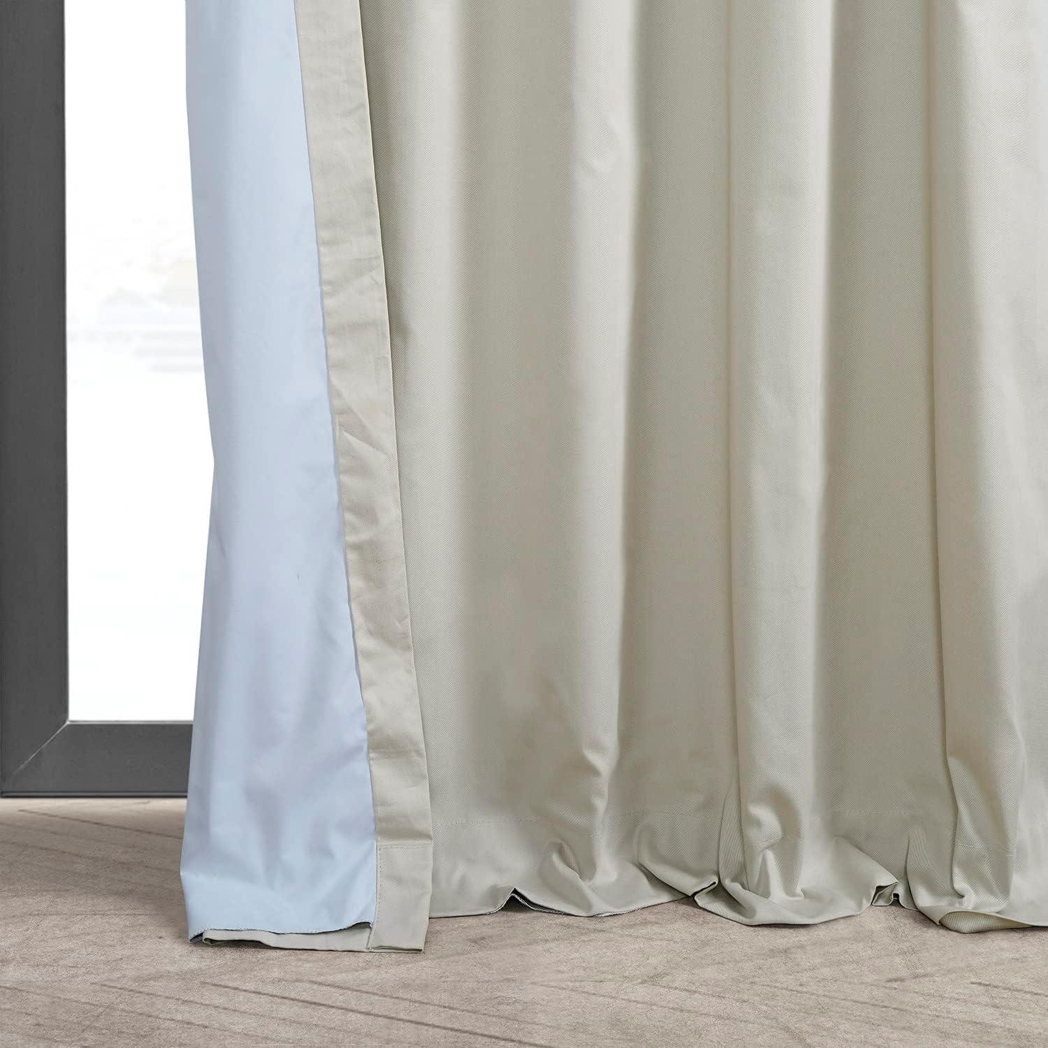 Light Greige Ivory Solid Cotton 50 in. W x 84 in. L Rod Pocket Blackout Curtain (Single Panel)