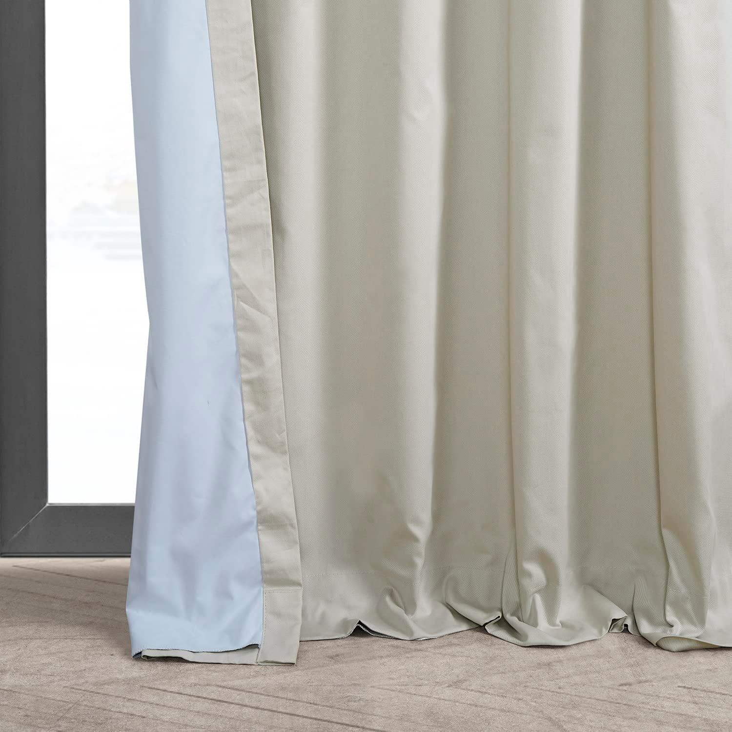 Light Greige Ivory Solid Cotton 50 in. W x 84 in. L Rod Pocket Blackout Curtain (Single Panel)