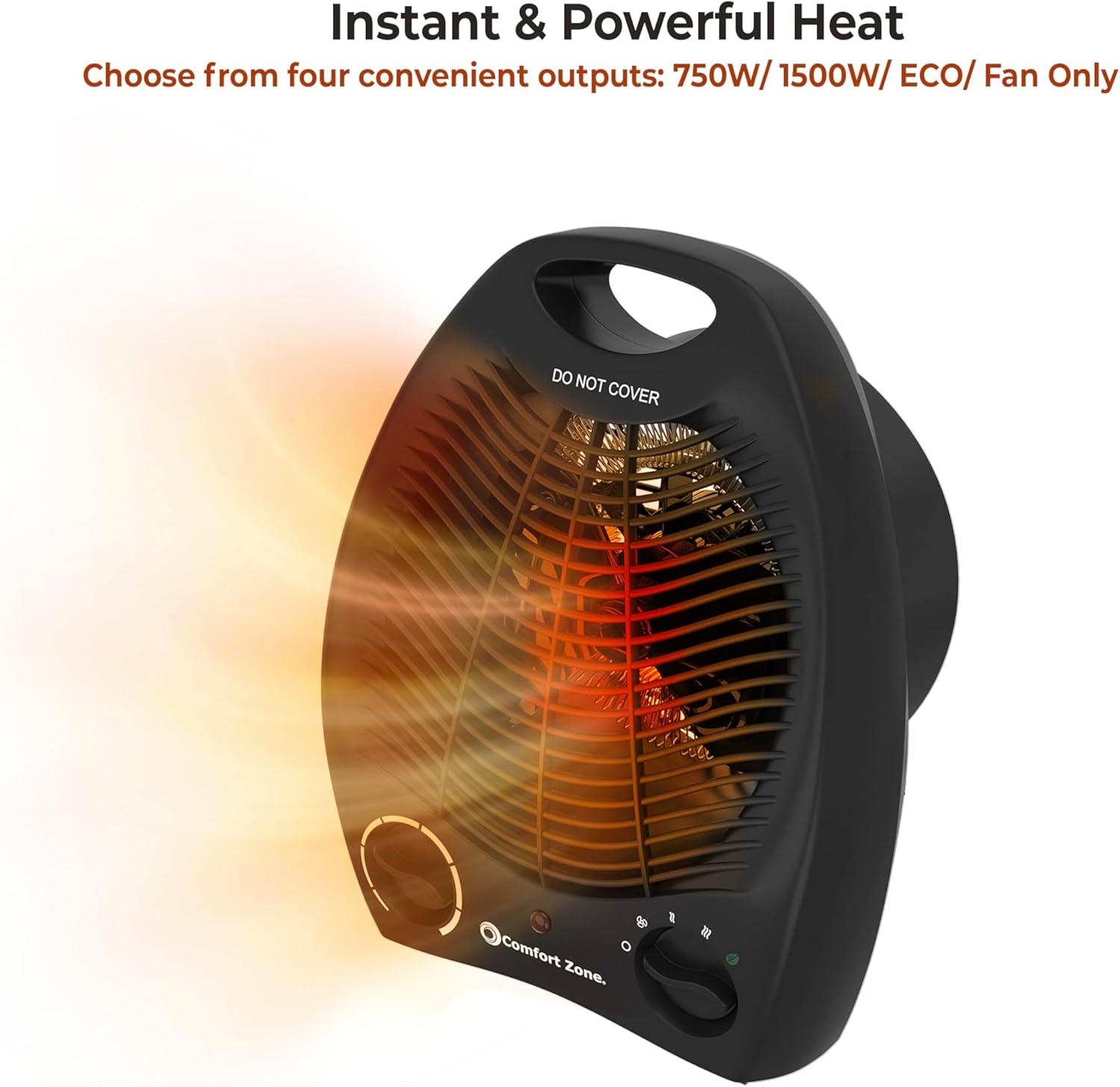 Comfort Zone Fan-Forced Portable Space Heater with Thermostat, Black