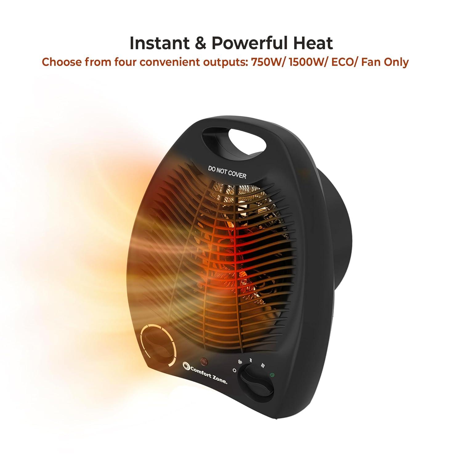 Comfort Zone Fan-Forced Portable Space Heater with Thermostat, Black