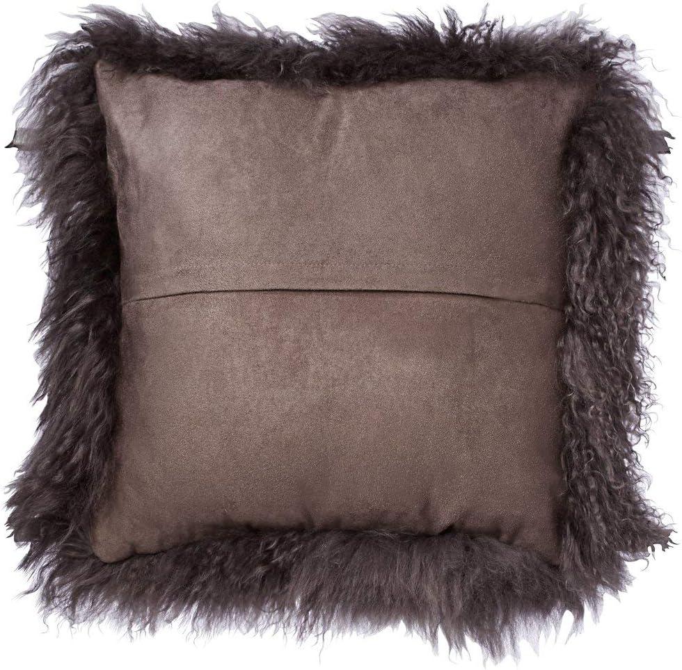 SARO  16 in. Square Wool Mongolian Lamb Fur Throw Pillow  Grey