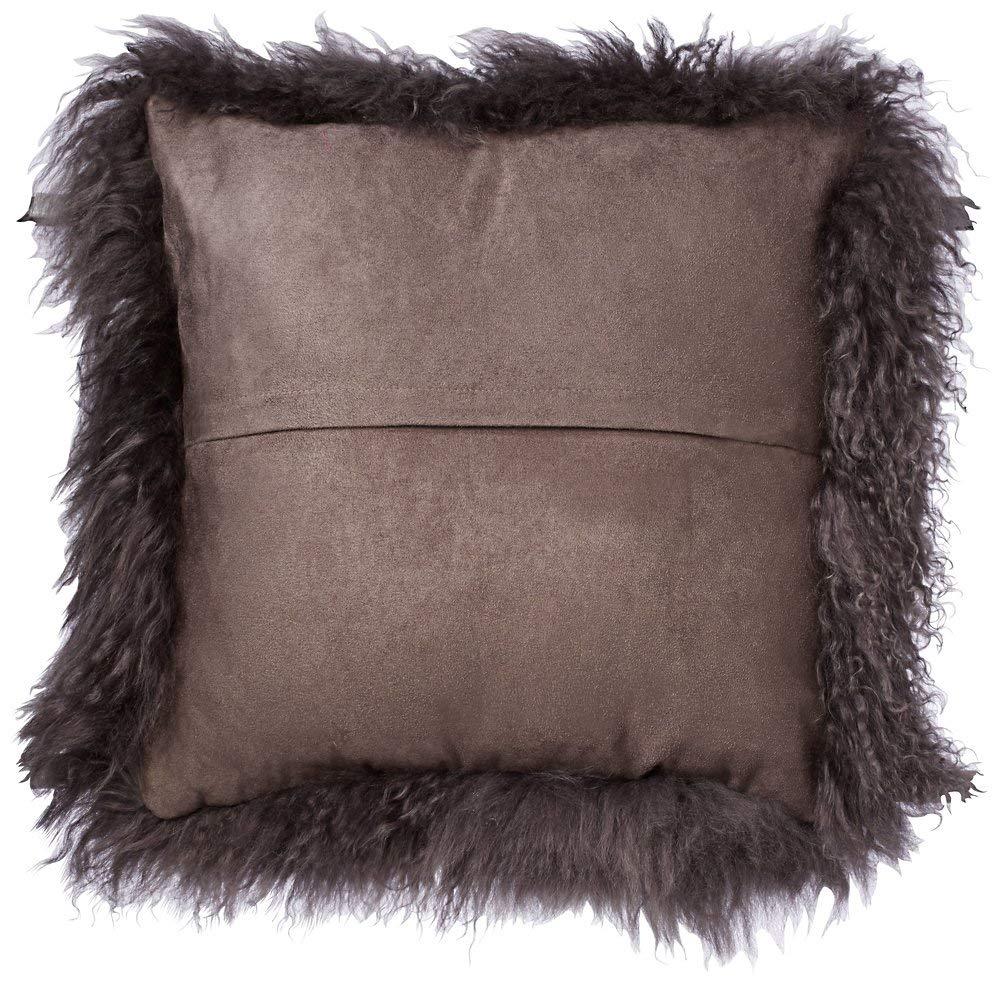 SARO  16 in. Square Wool Mongolian Lamb Fur Throw Pillow  Grey