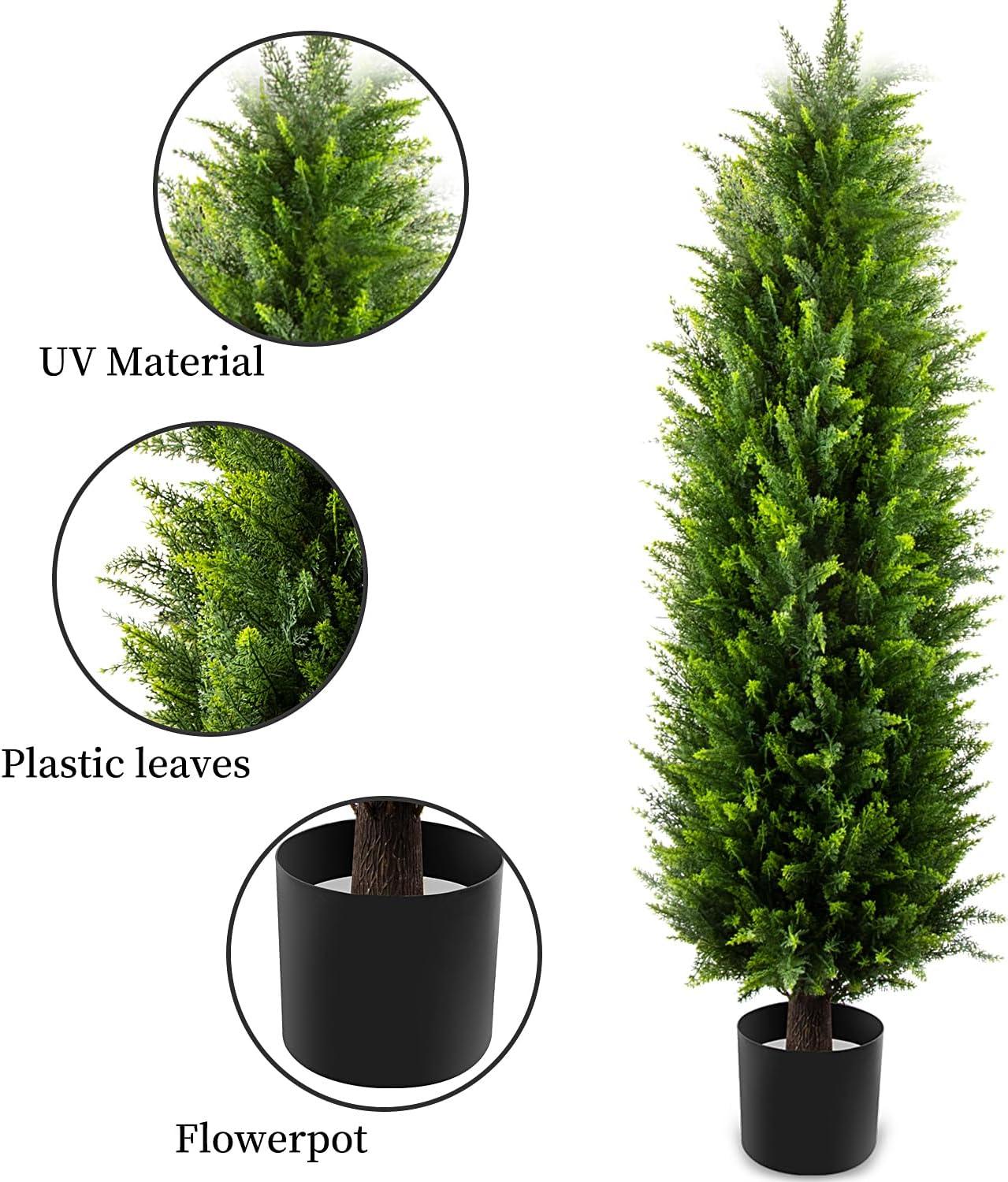 4ft Artificial Cedar Topiary Trees 2 Pack, Beautiful Realistic Artificial Plants for Outdoor, UV Protection Potted Plants Artificial Shrubs for Outdoor, Indoor, Office, Front Porch Decor.