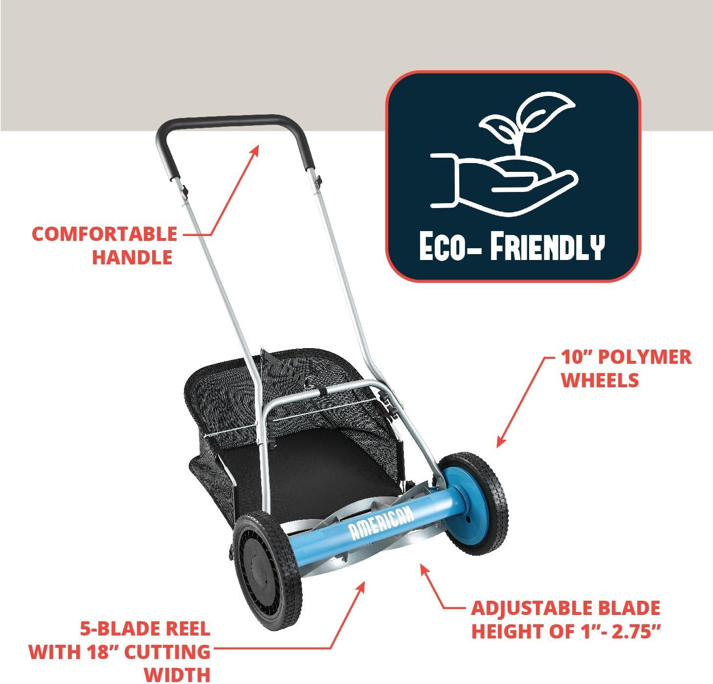 American Lawn Mower Company 1804-18 18-Inch 5-Blade Walk Behind Reel Lawn Mower with Grass Catcher