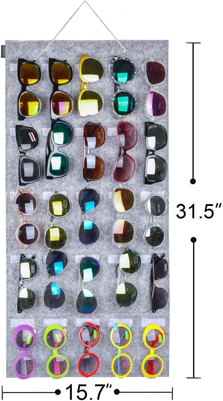 Gray Non-Woven Fabric 25-Slot Hanging Sunglasses Organizer