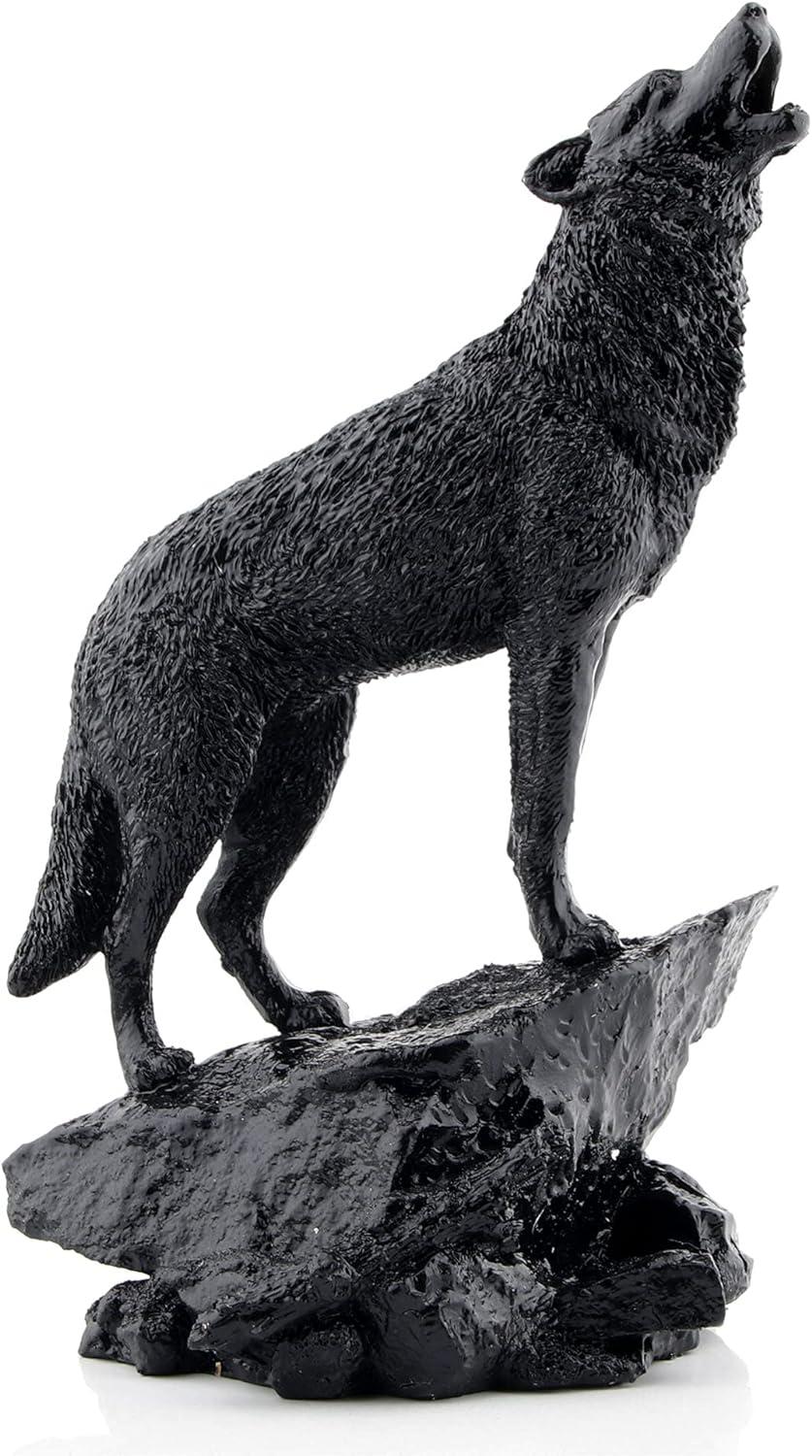 EIMELI Howling Black Wolf Sculpture And Decorative Figurine For Indoor Home Decorative Ornaments