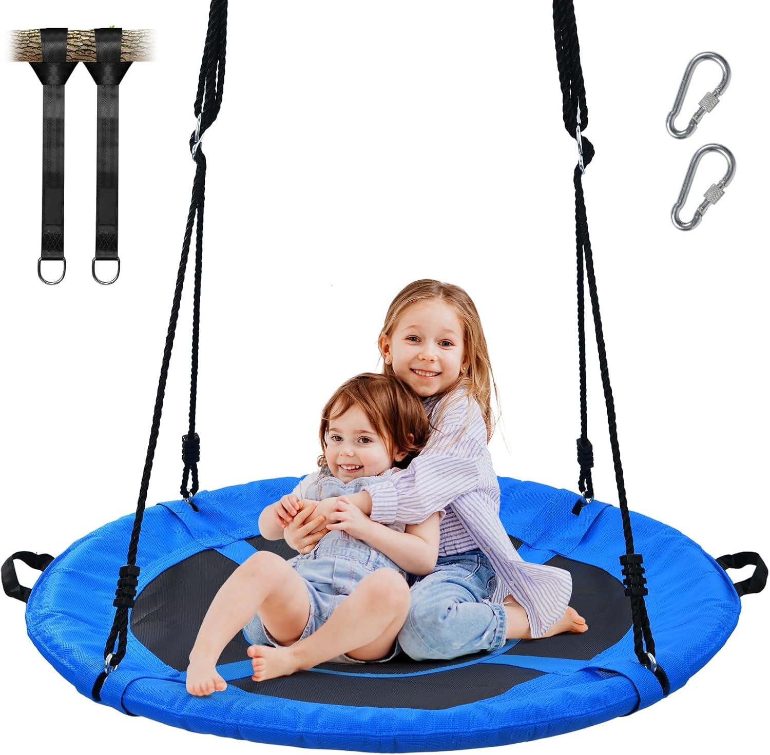 Blue 40" Round Outdoor Saucer Tree Swing with Handles