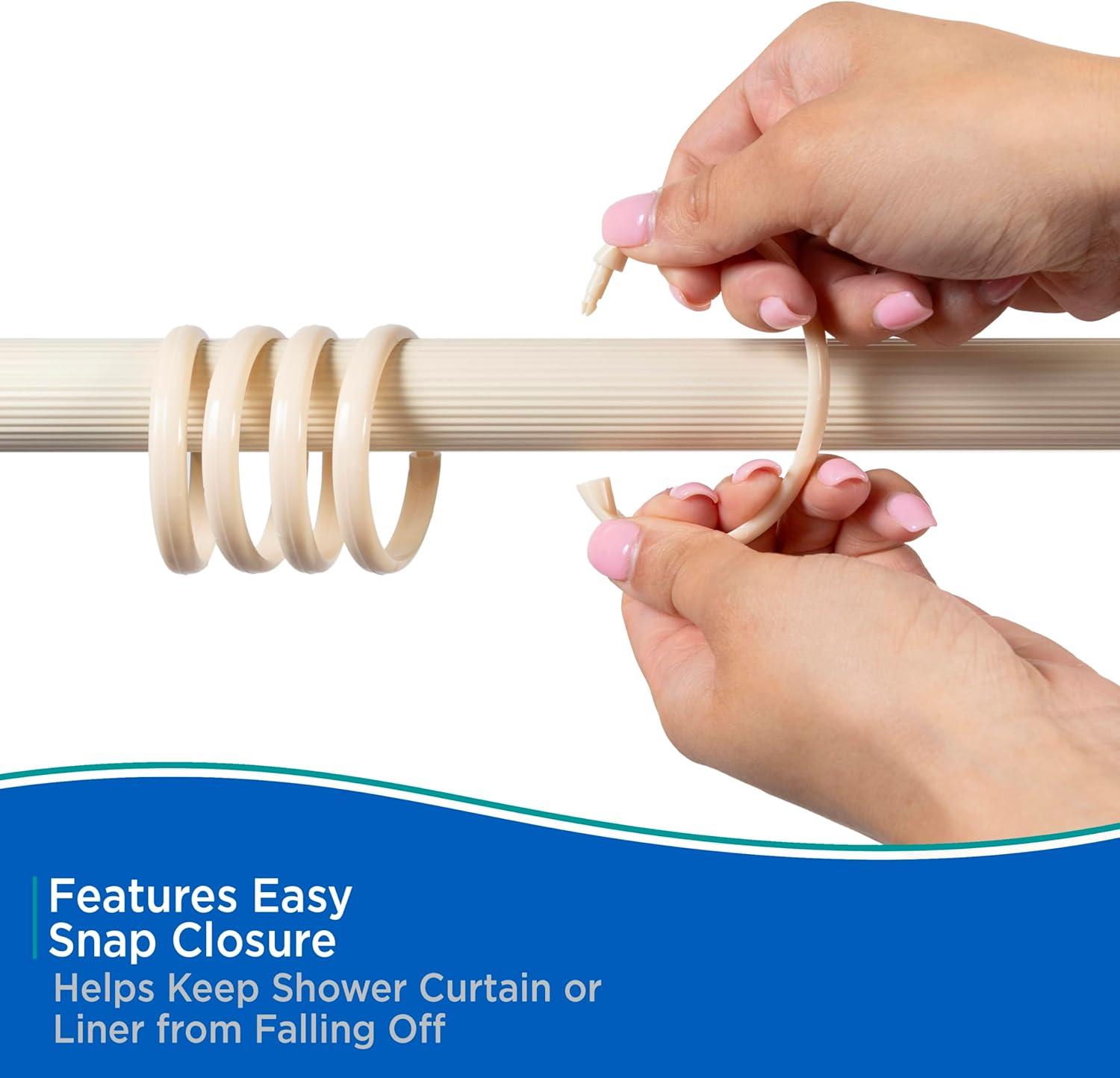 Kenney Rust-Proof Smooth Plastic Shower Curtain Rings, Set of 12, Cream