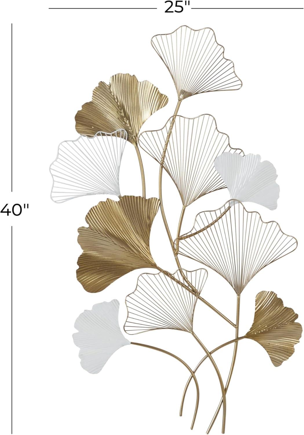 DecMode Elegant and Luxuriou Gold Glam Leaf Metal Wall Décor, 25"W x 40"H