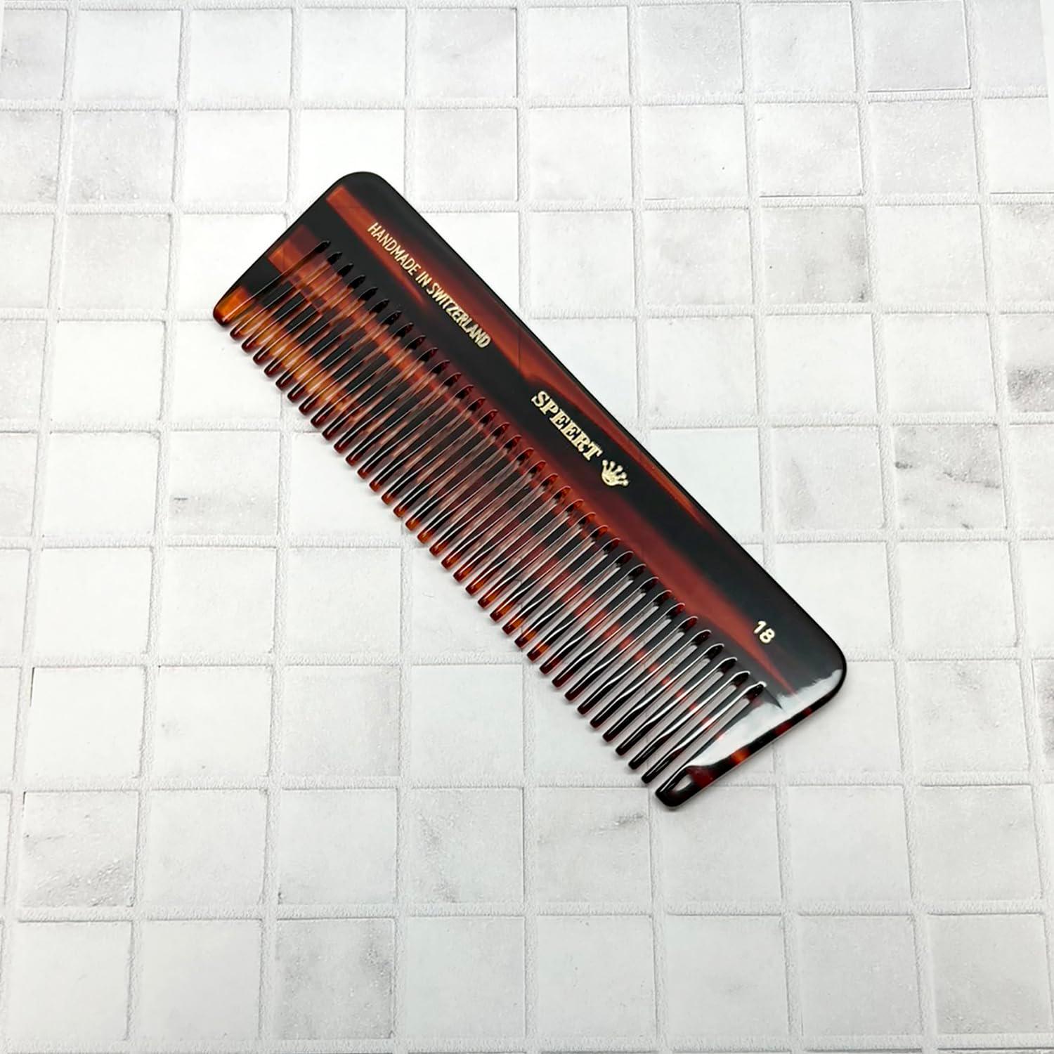 #18 Handmade Wide Tooth Comb Tortoise Havana Acetate Thick Coarse Curly Detangling Parting Grooming Teasing Hair Styling Hairdresser Barber Hairdressing Wet Dry Pocket Travel Women Men Kids