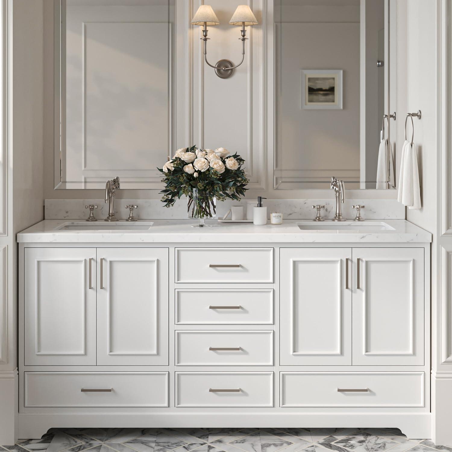 Stafford 72.25'' Double Bathroom Vanity with Carrara Marble Top