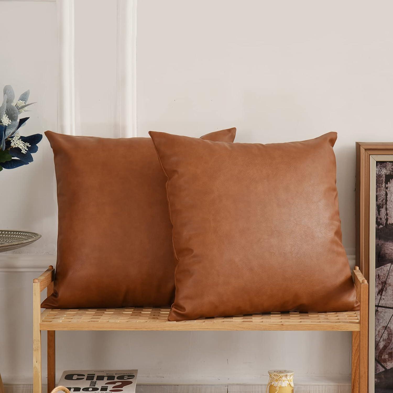 LALILO Faux Leather Pillow Cover 18x18 Set of 2 Luxury Accent Pillow Cushion Cases for Couch Bed Sofa