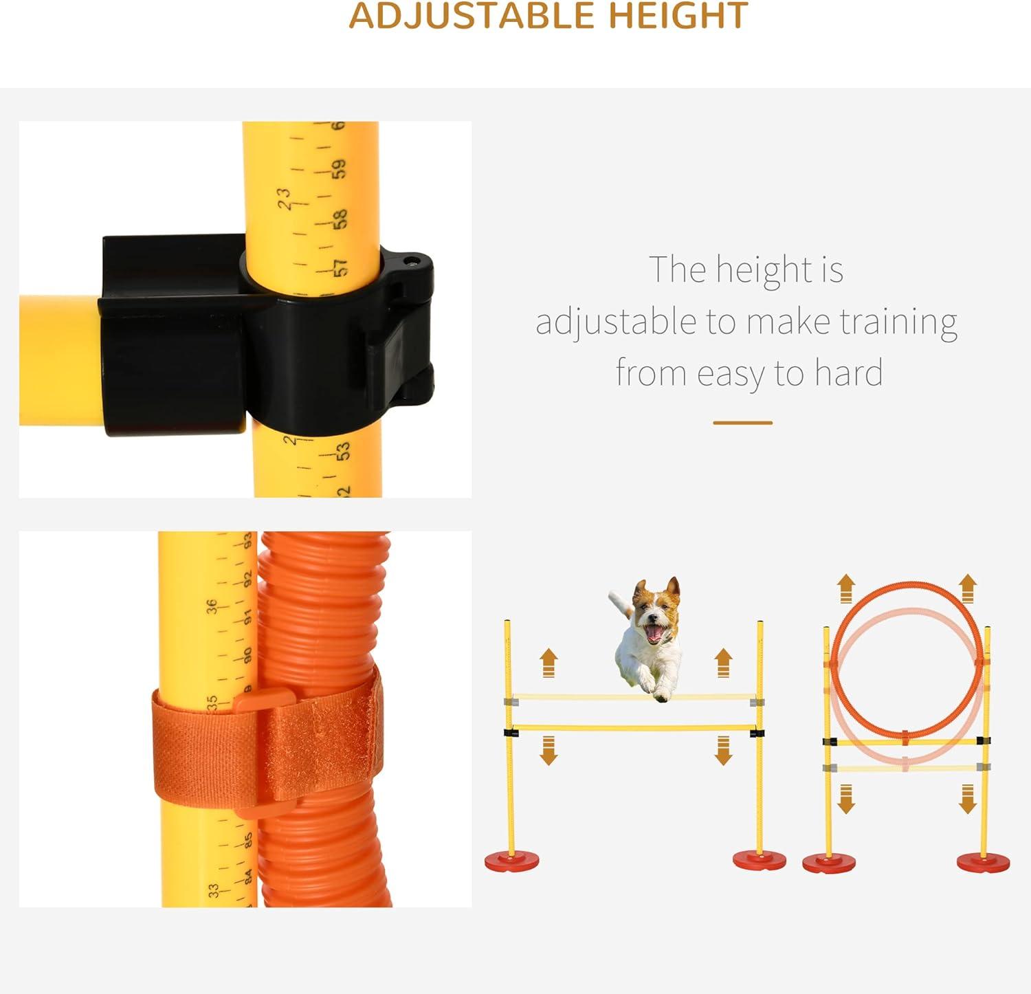 PawHut 3PCs Dog Agility Training Equipment, Outdoor Obstacle Course Starter Kit with Hoop, Hurdle, Weave Poles and Carrying Bag