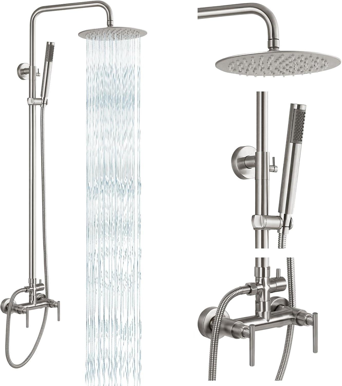 Brushed Nickel Wall Mounted Rain Shower System with Handheld