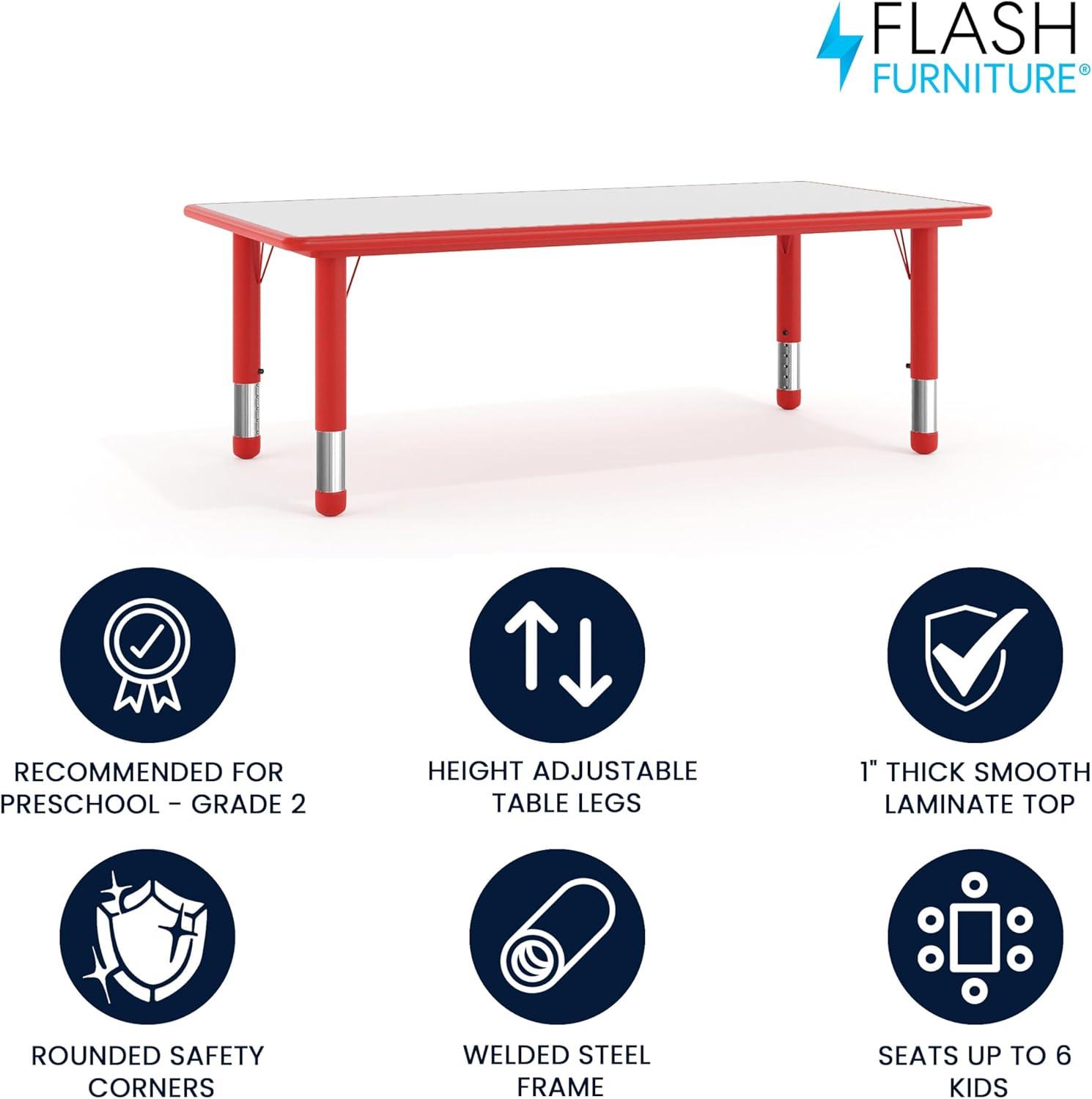 Flash Furniture 23.625"W x 47.25"L Rectangular Plastic Height Adjustable Activity Table