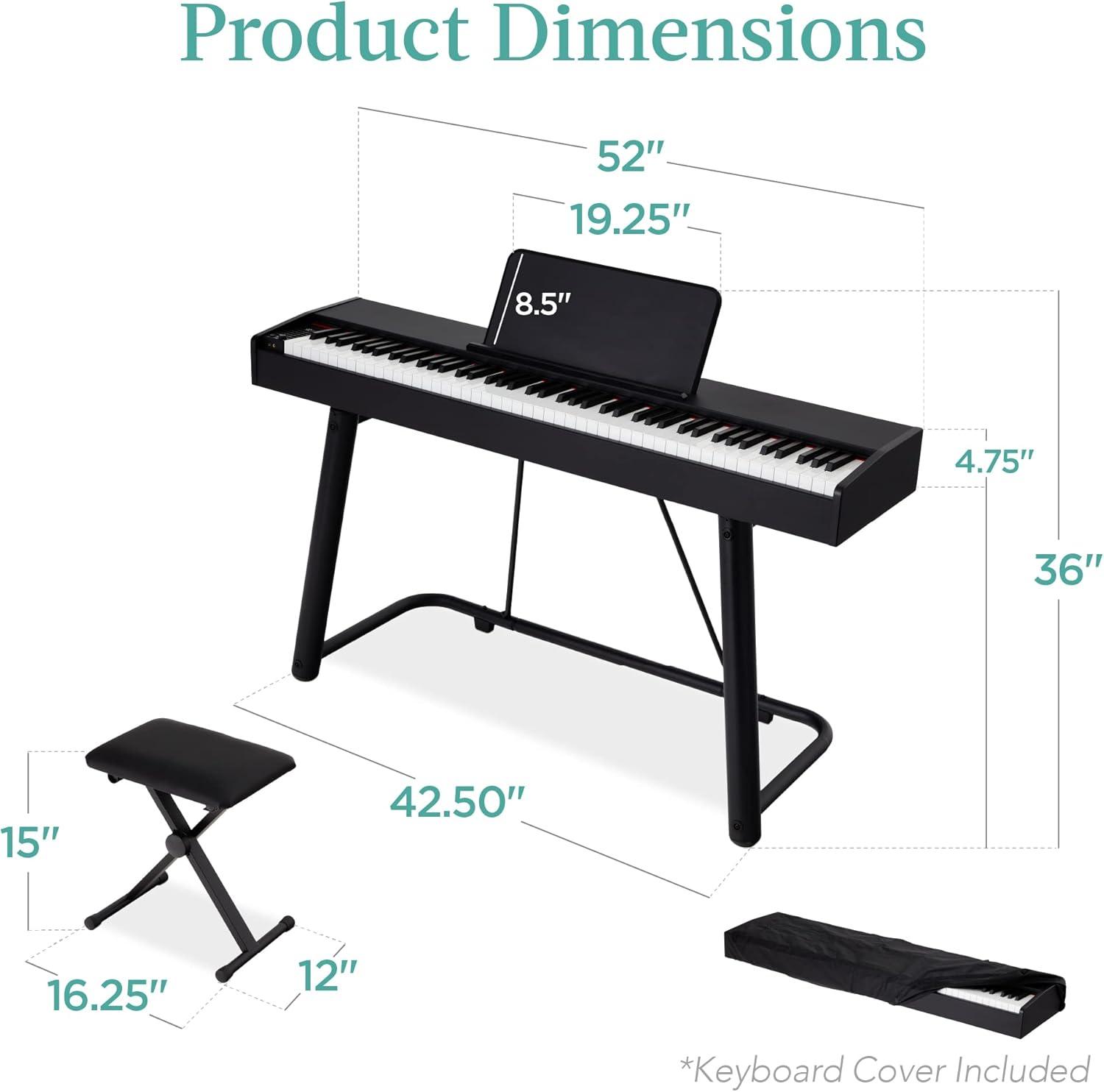 88-Key Black Digital Piano with Weighted Keys and Pedals