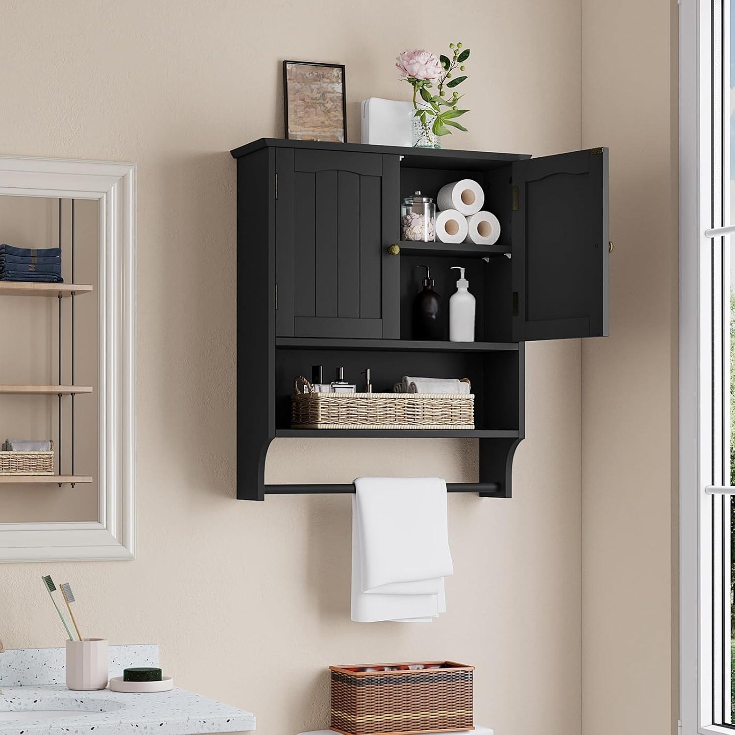 Semiocthome Bathroom Medicine Cabinet Wood 2 Doors Wall Cabinet over the Toilet Storage in Brown