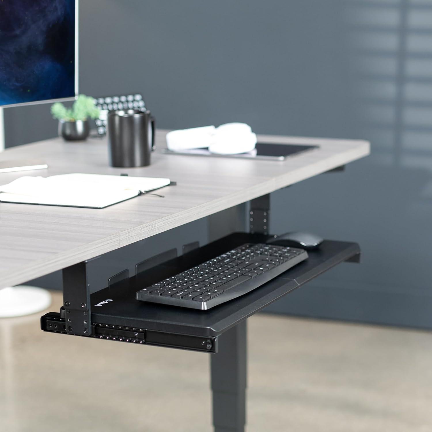 Black Adjustable Under Desk Keyboard Tray with Sliding Drawer