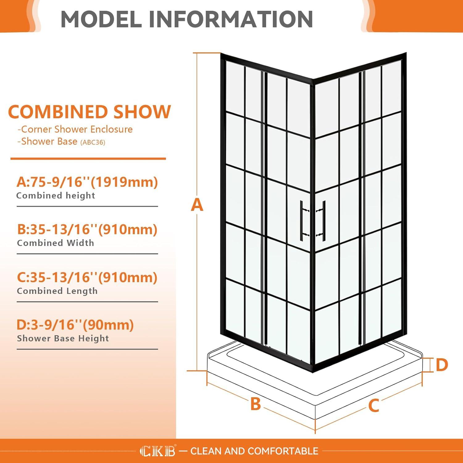 Matte Black Frameless Corner Shower Enclosure with Clear Glass