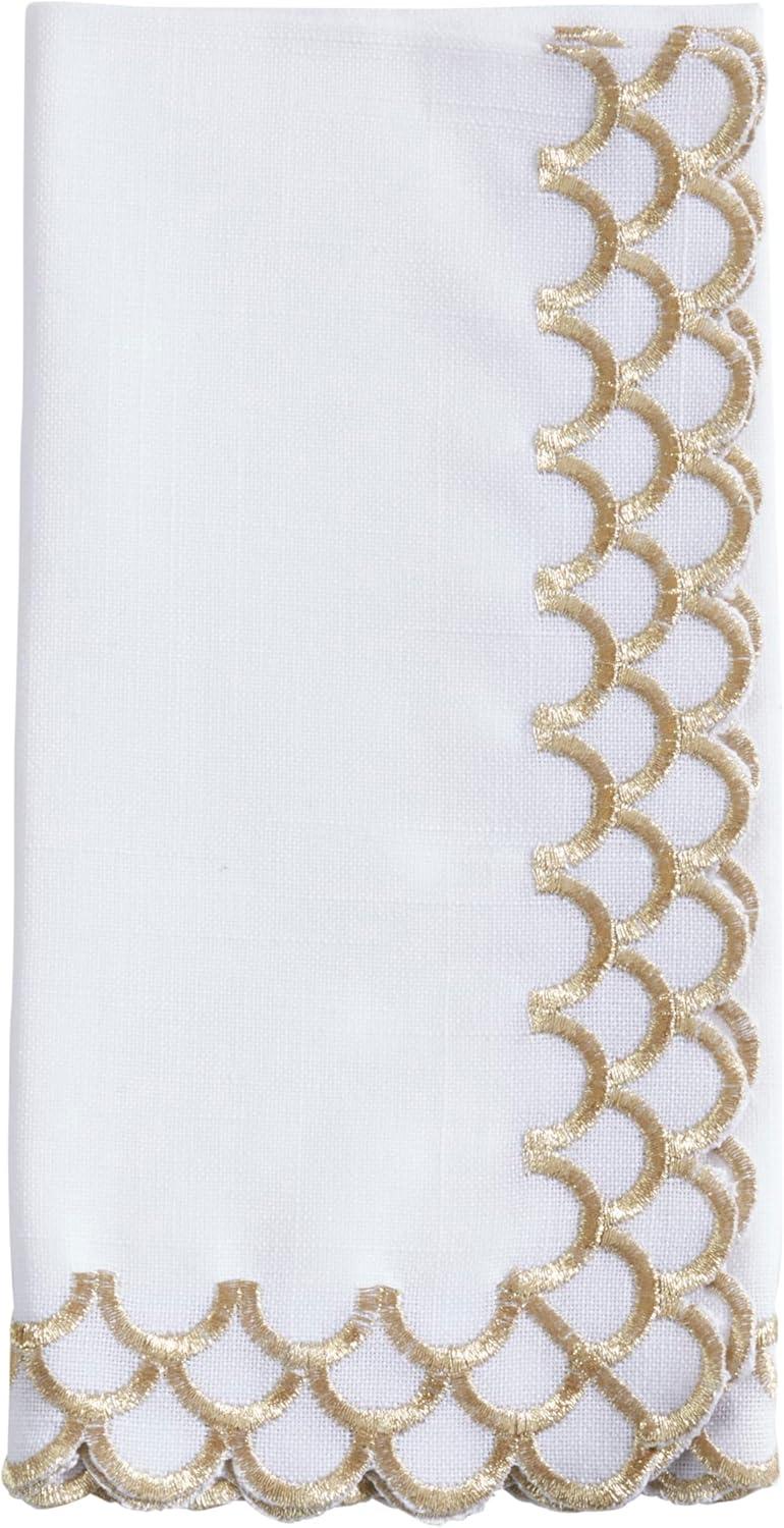 Gold Scalloped Edge 20" Cotton Napkins, Set of 4