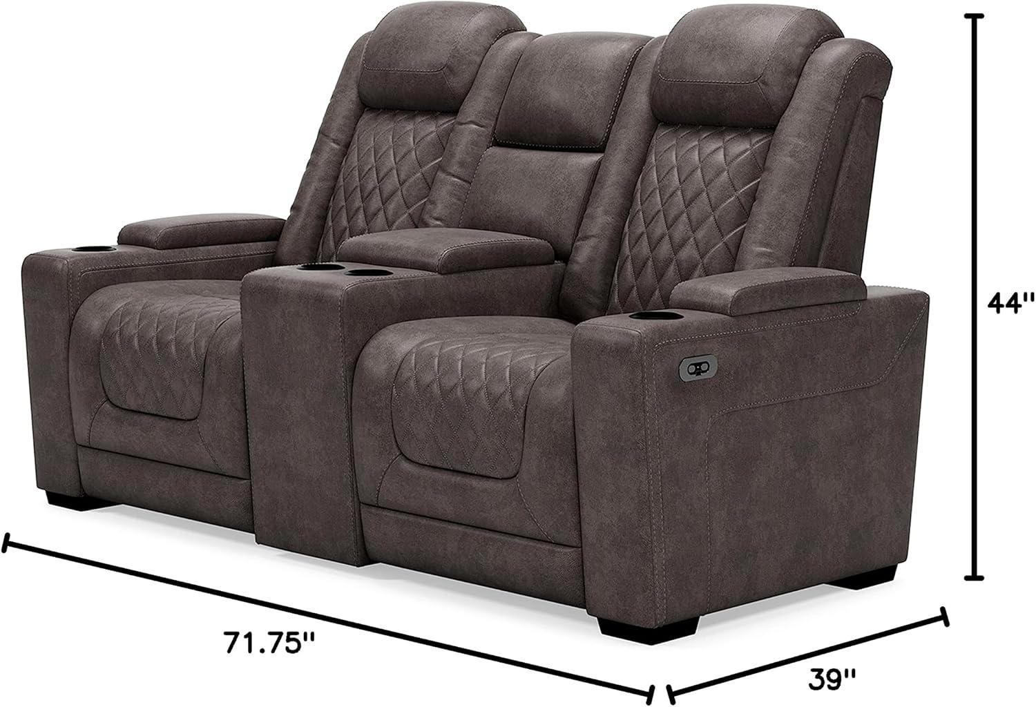 Gray Faux Leather Power Reclining Loveseat with Cup Holder