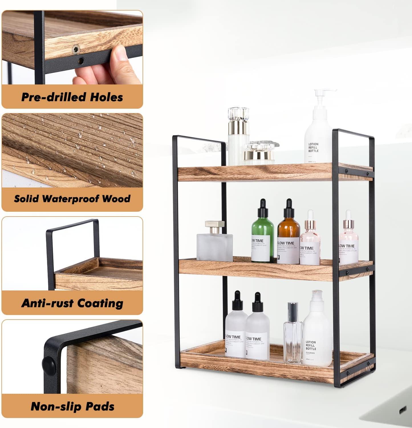 Brown Wood and Black Metal 3-Tier Freestanding Shelf