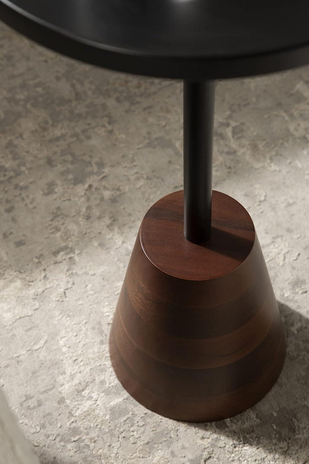 Kate and Laurel Tira Round Metal Side Table, 14x14x24, Black and Walnut Brown