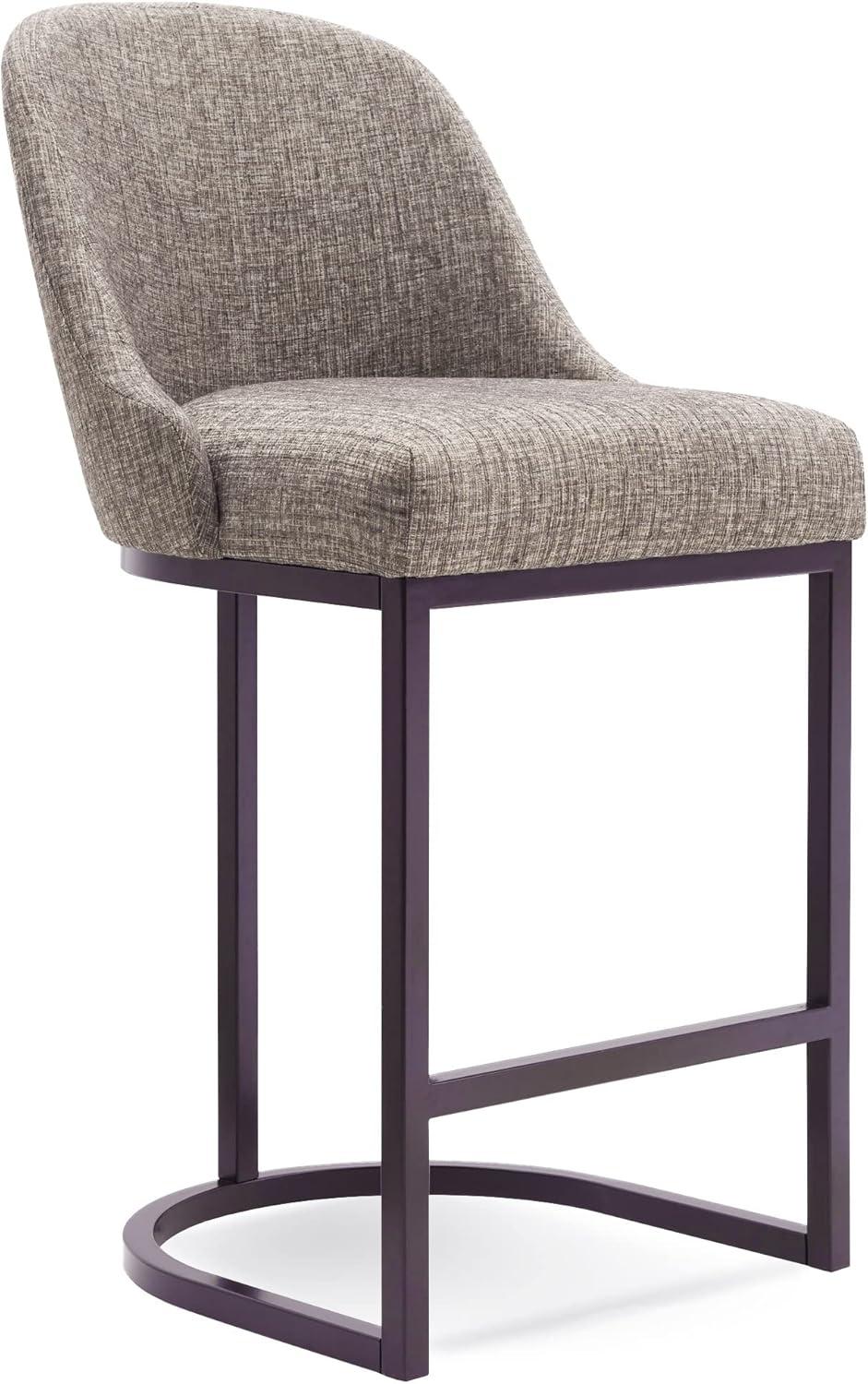 Leick Home Set of 2 Barrelback Counter Height Barstool with Metal Base Espresso/Gray Linen: Upholstered, Steel Legs, Modern Style