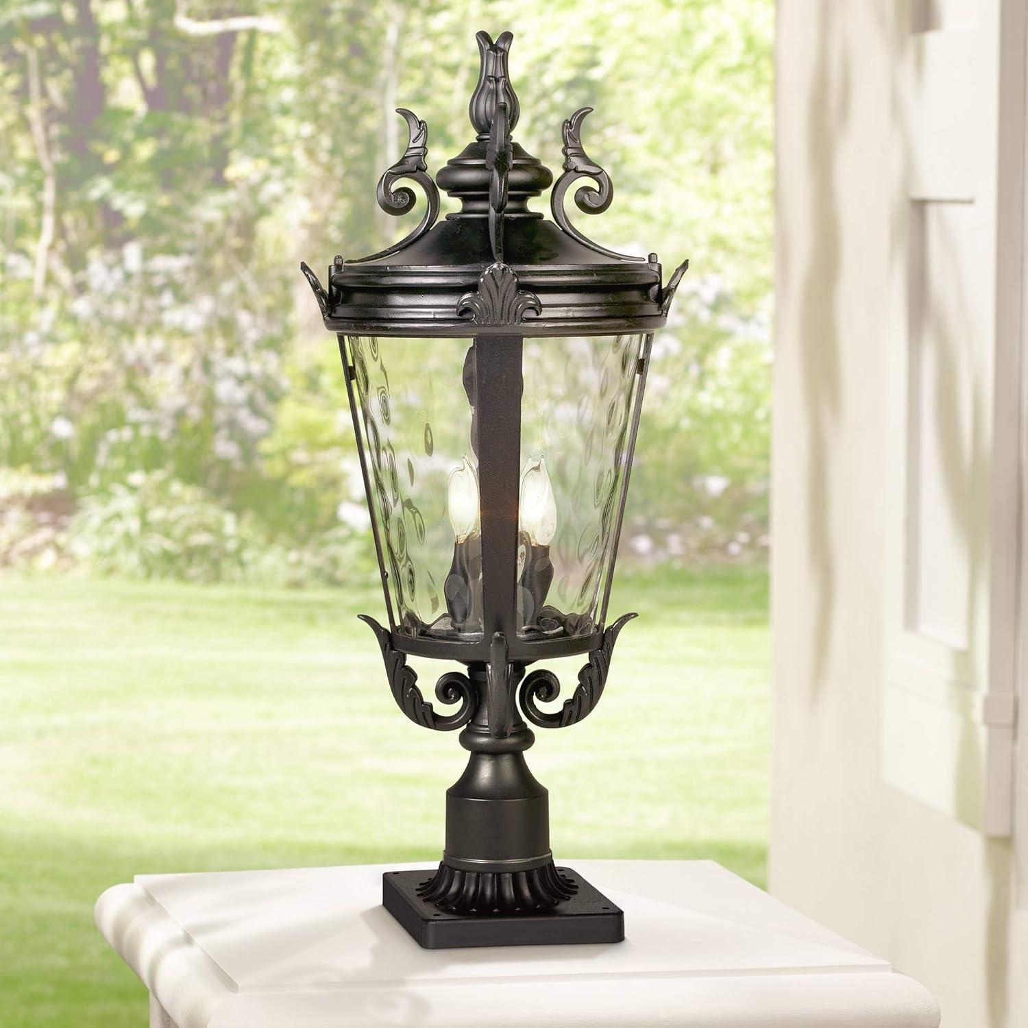 Casa Marseille Textured Black Outdoor Post Light with Clear Hammered Glass