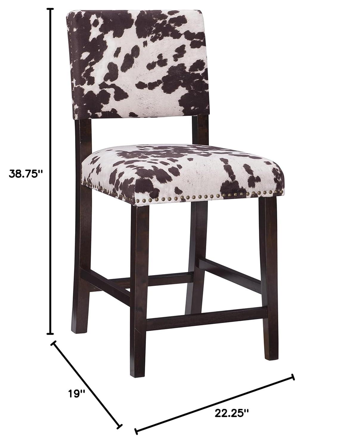 Linon 24" Corey Microfiber Upholstery Counter Height Barstool Cow print : Farmhouse Style, Wood Frame, Footrest