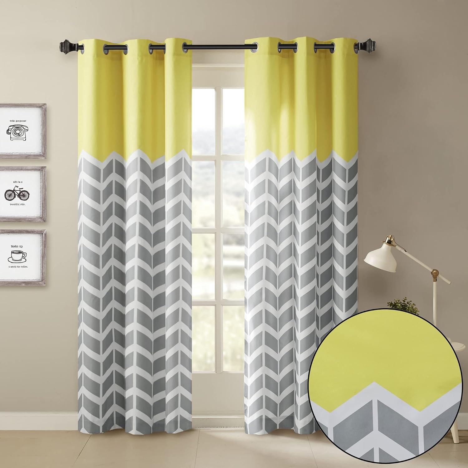 Elaine Chevron Printed Grommet Top Curtain Panel Pair