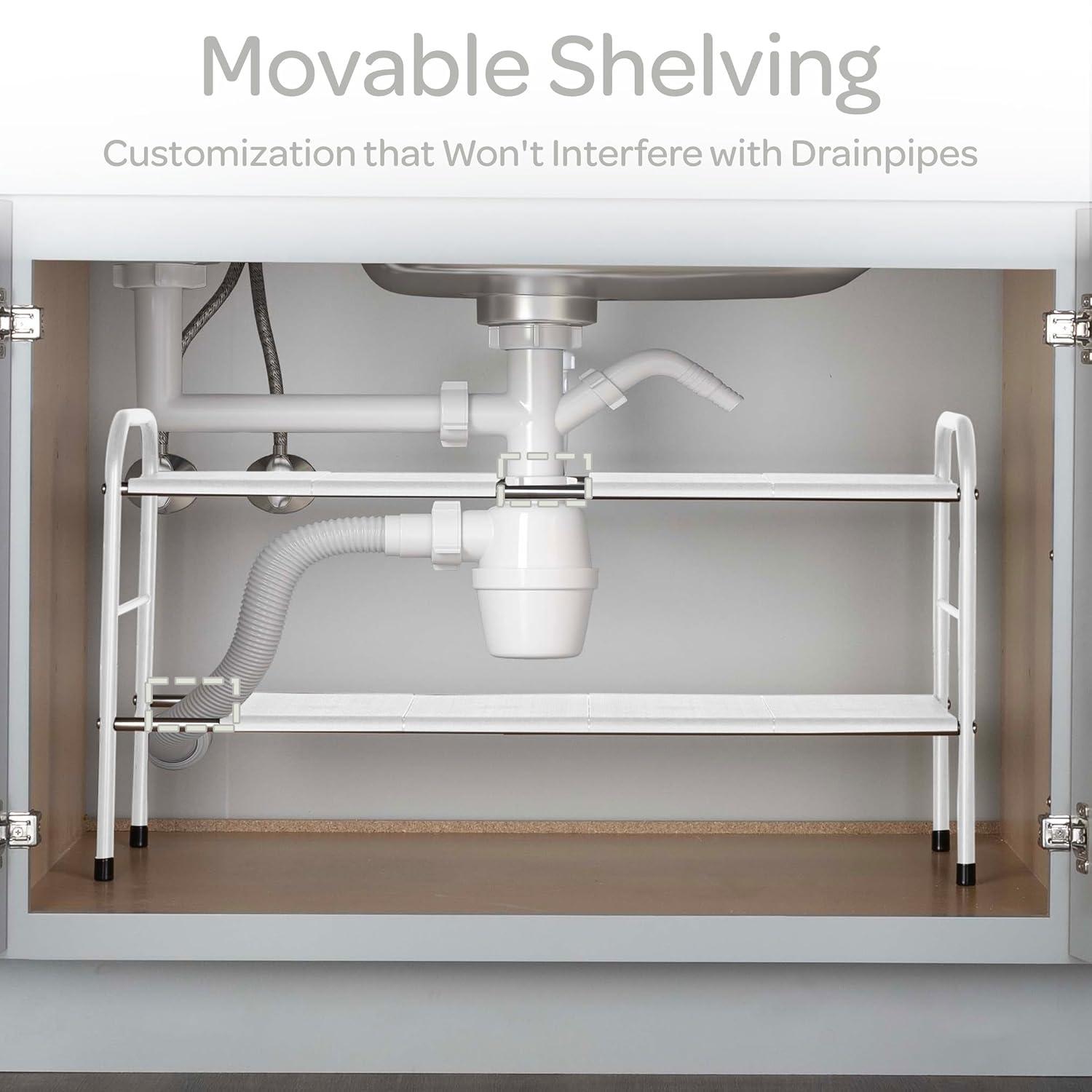 Home-Complete Under Sink Organizer - 2 Tier Adjustable Shelf Organizer with 8 Removable Panels - Kitchen or Bathroom Under Sink Organizers and Storage by Home-Complete