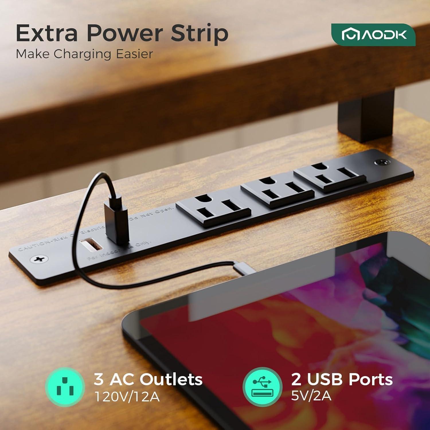 AODK Electric Standing Desk with Drawers & Keyboard Tray, 47 Inch Height Adjustable Small Gaming Desk with Power Outlets & LED Lights, Sit Stand Table with Monitor Stand for Home, Office, Rustic Brown