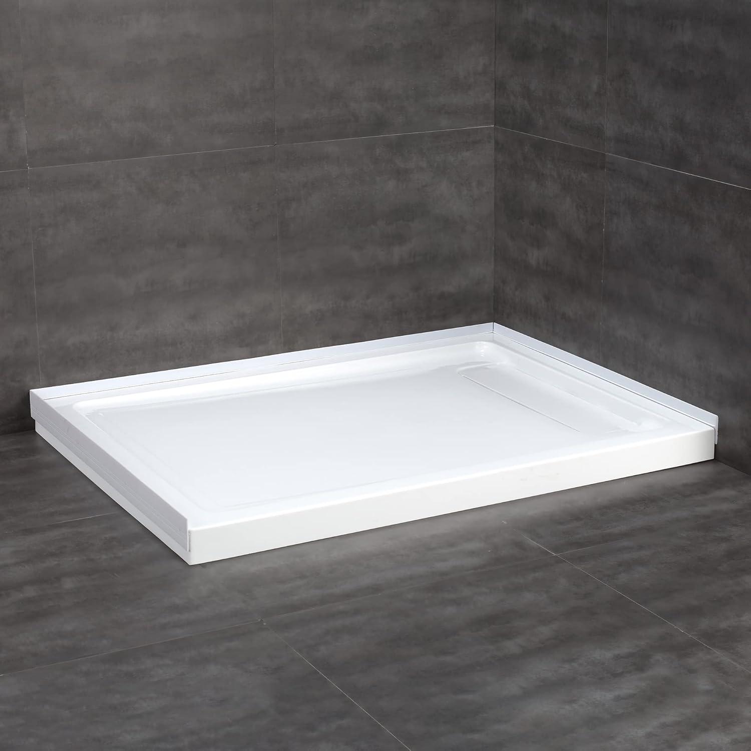 OVE Decors 48" x 32" Rectangle Shower Base Pan, White Acrylic, Hidden Side Drain, Reversible Design