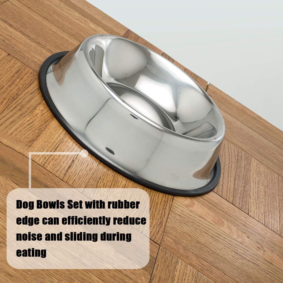 No Spill Dog Feeder Bowls, Stainless Steel with Rubber Mat, Set of 2,