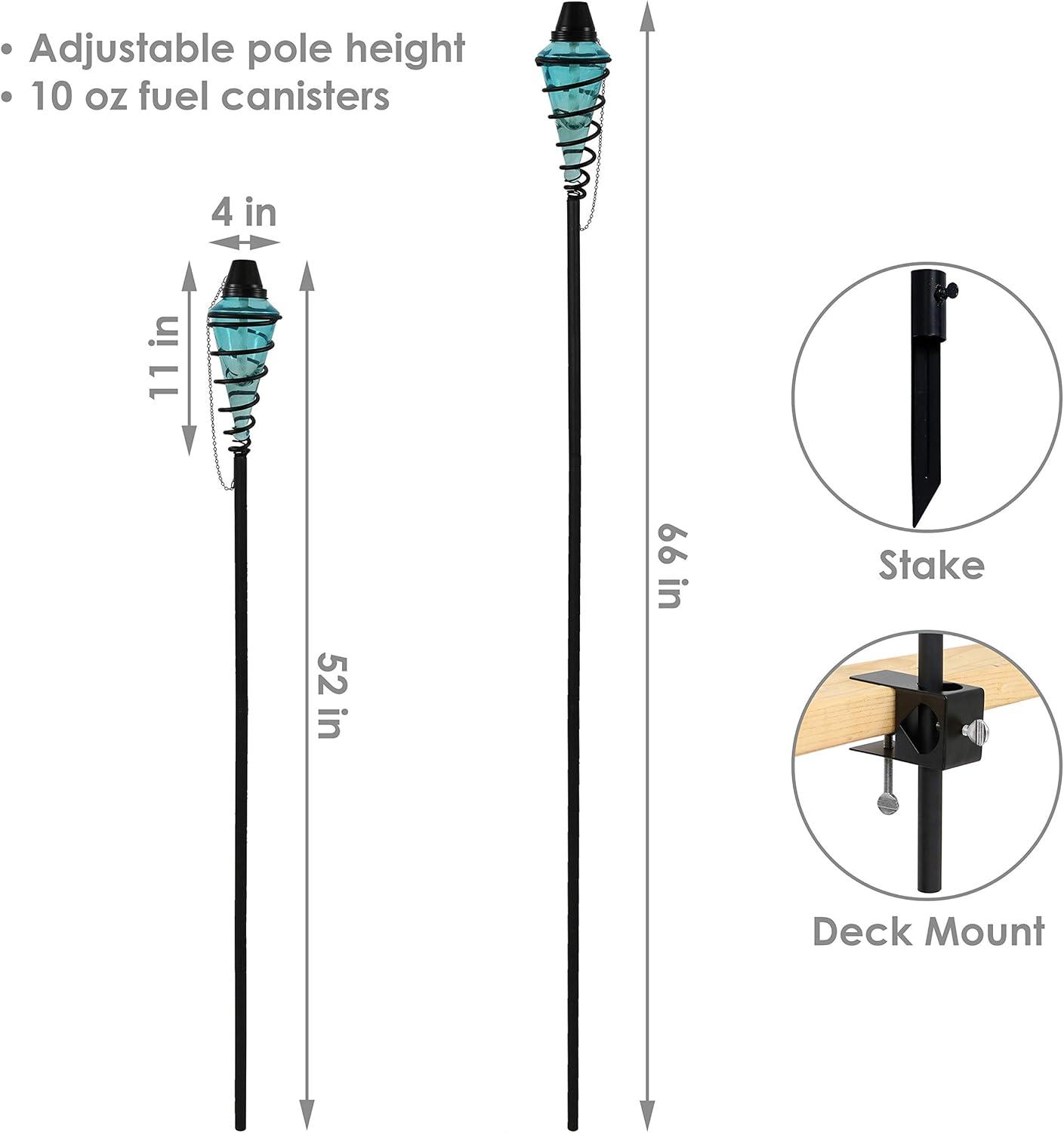 Sunnydaze Outdoor Adjustable Height Glass and Metal Swirl Patio and Lawn Torch Set