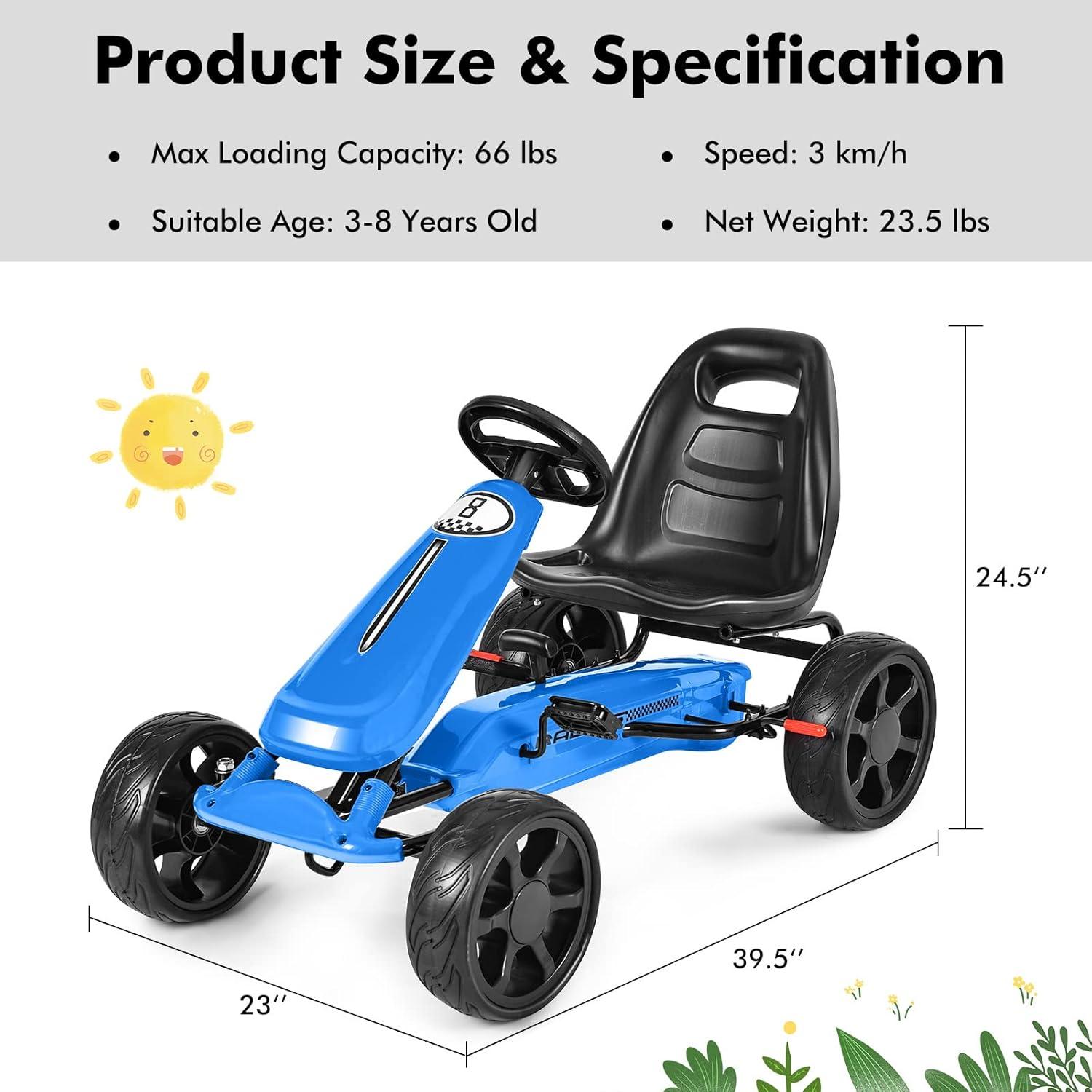Costway Xmas Gift Go Kart Kids Ride On Car Pedal Powered Car 4 Wheel Racer Toy Stealth Outdoor Blue