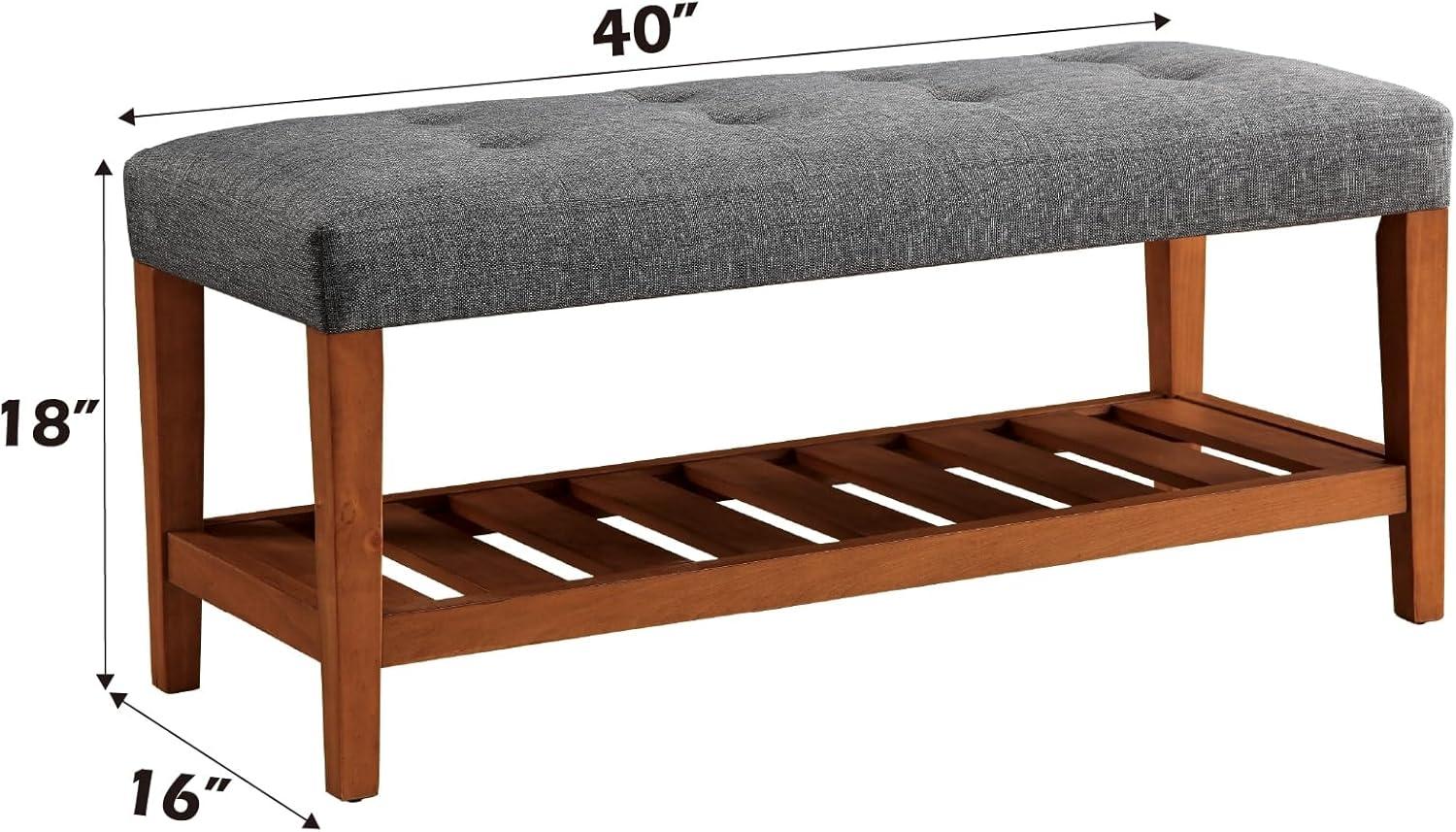 Acme Furniture Charla Bench Gray Fabric/Oak Finish