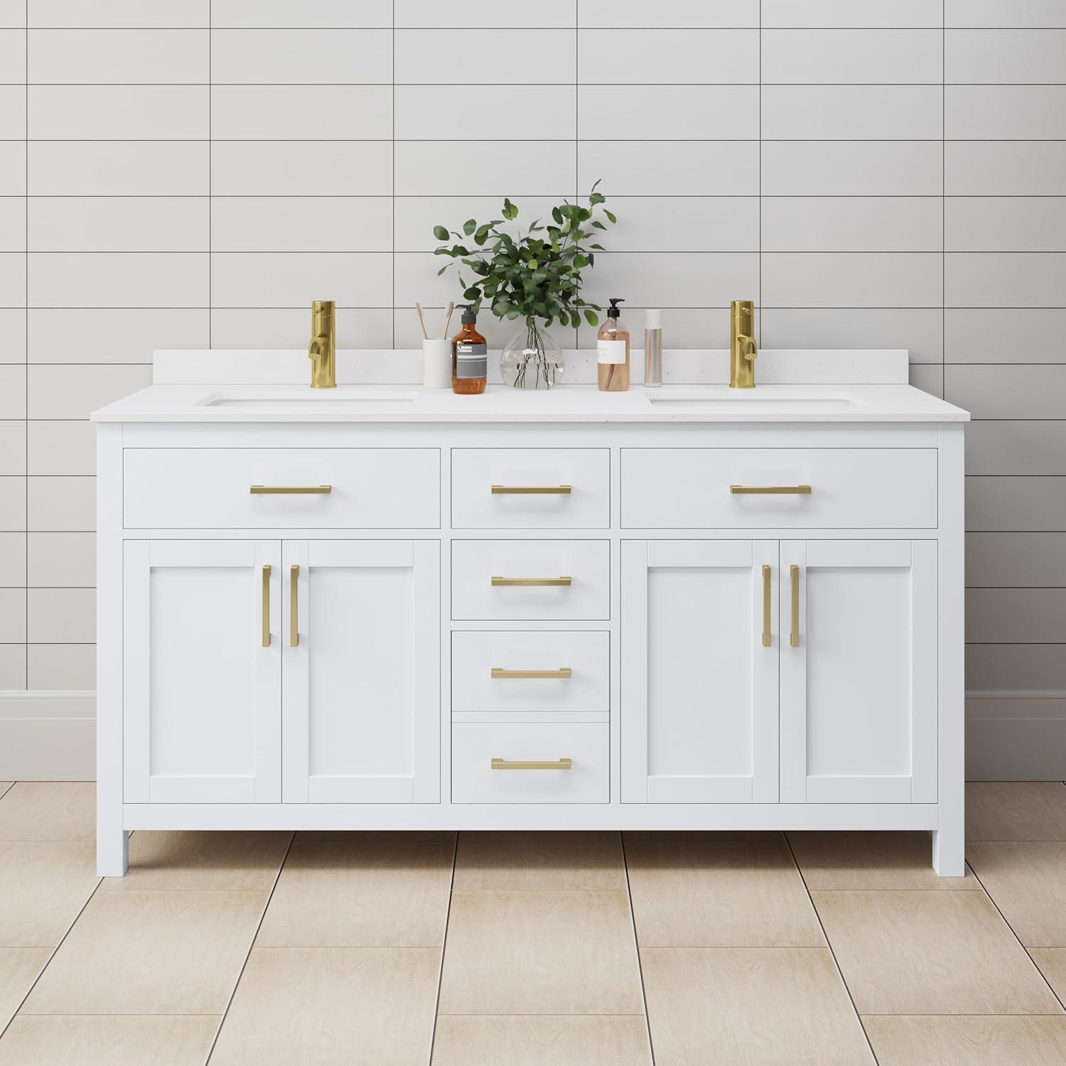 Beckett 66" Freestanding Double Bathroom Vanity with Cultured Marble Top