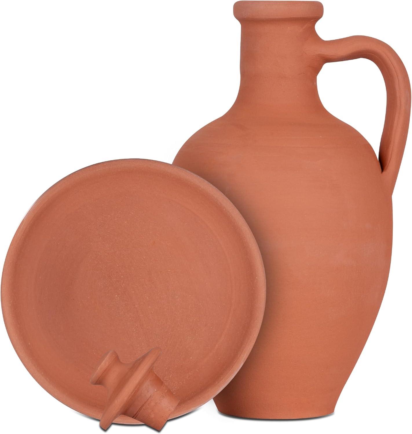 Natural Clay Water Pitcher, Unglazed Terracotta Carafe, Brown, 3.3 Qts.