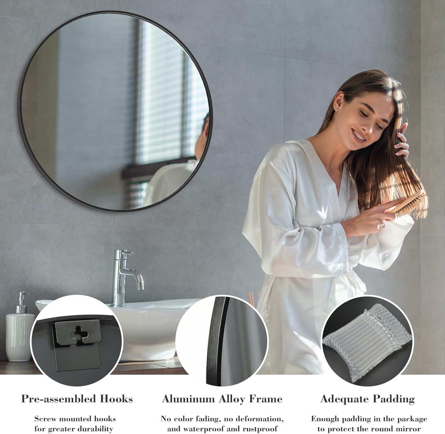 20" Round Silver Aluminum Wall Mirror