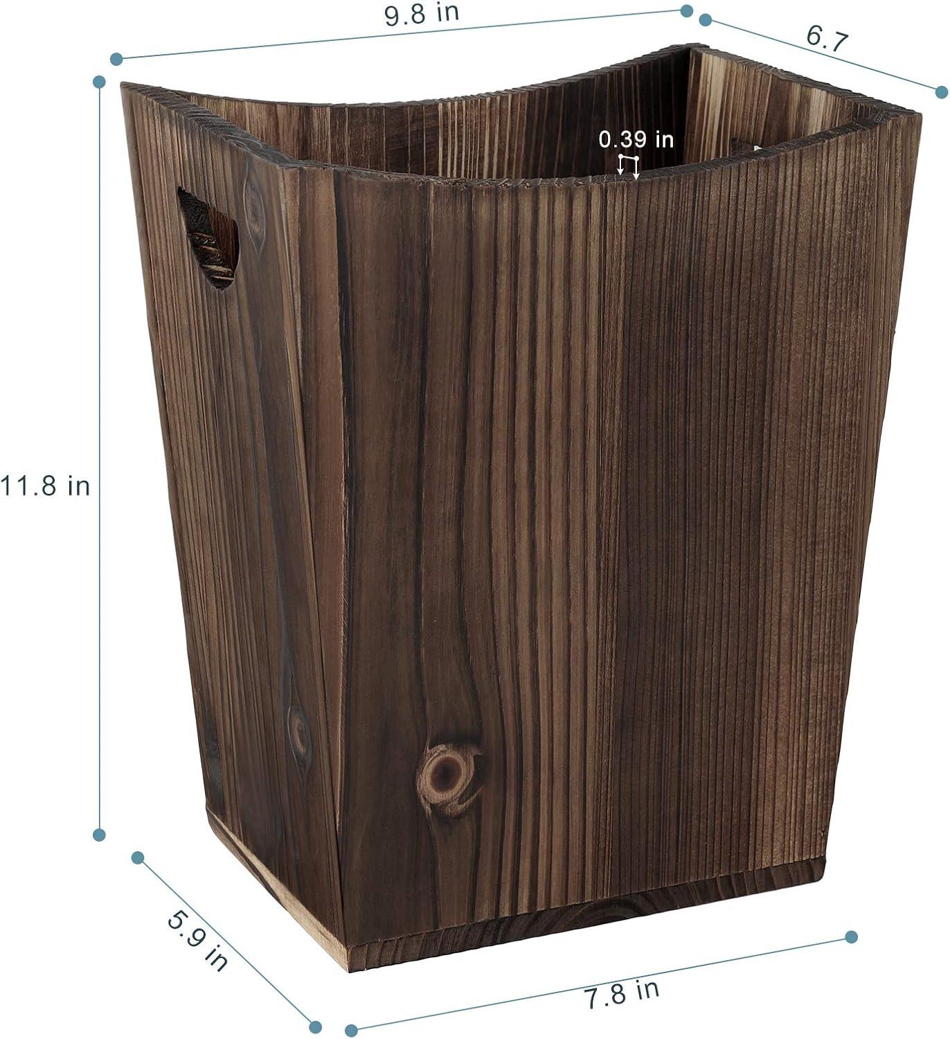 Rustic Brown Fir Wood Rectangular Wastebasket with Handles