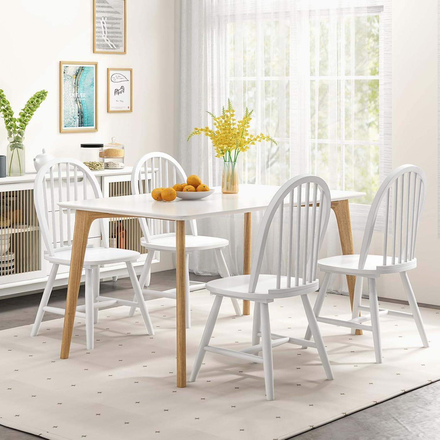 Costway Set of 2 Vintage Windsor Dining Side Chair Wood Spindleback Kitchen Room White