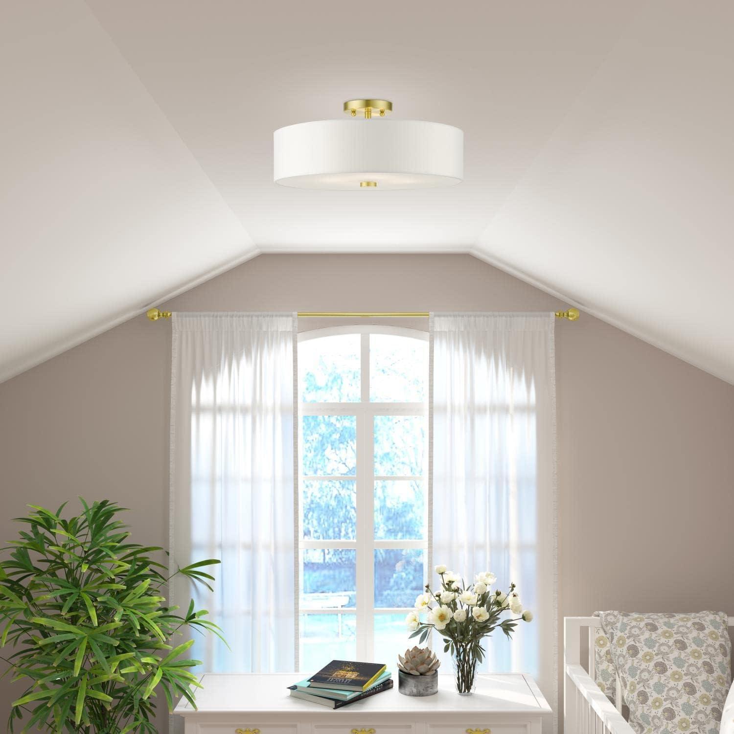 DAFANYA Lighting 51055-12 Meridian Collection 4-Light Semi Flush Mount Ceiling Light with Off-White Hardback Fabric Shade, Satin Brass, 18 x 18 x 8.13