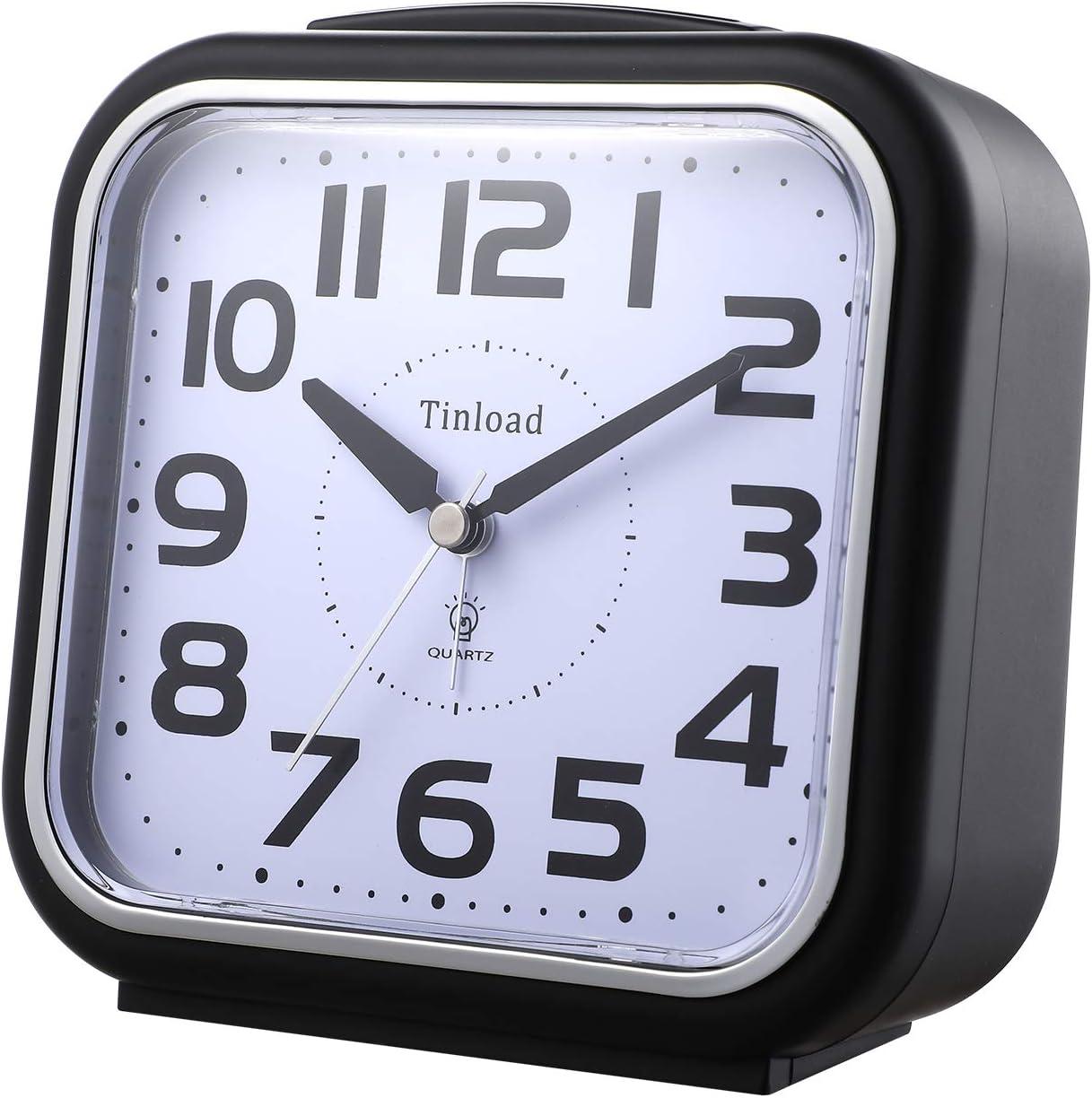 5.5" Silent Analog Alarm Clock Non Ticking, Gentle Wake, Beep Sounds, Increasing Volume, Battery Operated Snooze and Light Functions, Easy Set, Black (Best for Elder)