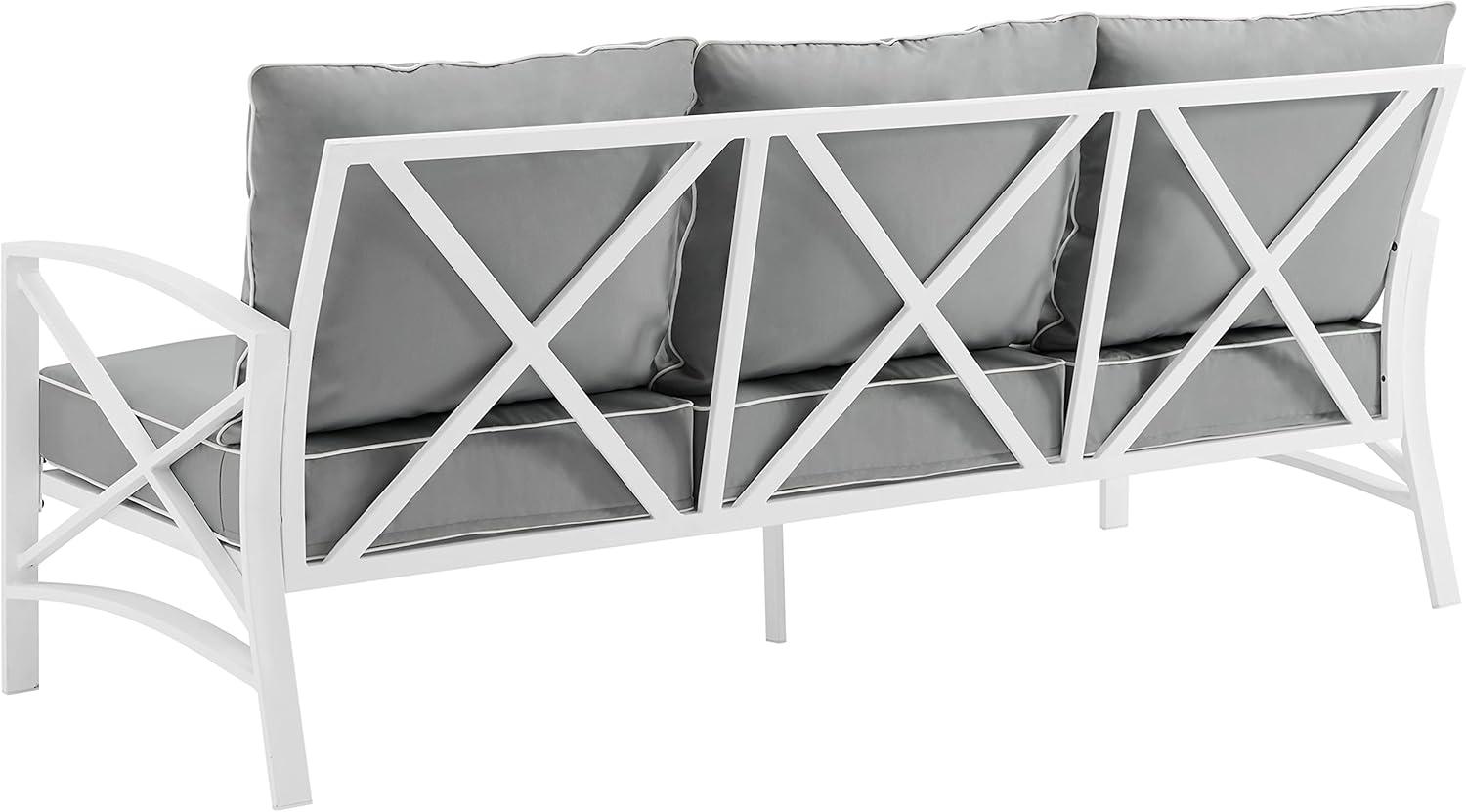 Kaplan Outdoor Metal Sofa White with Gray Cushions - Crosley