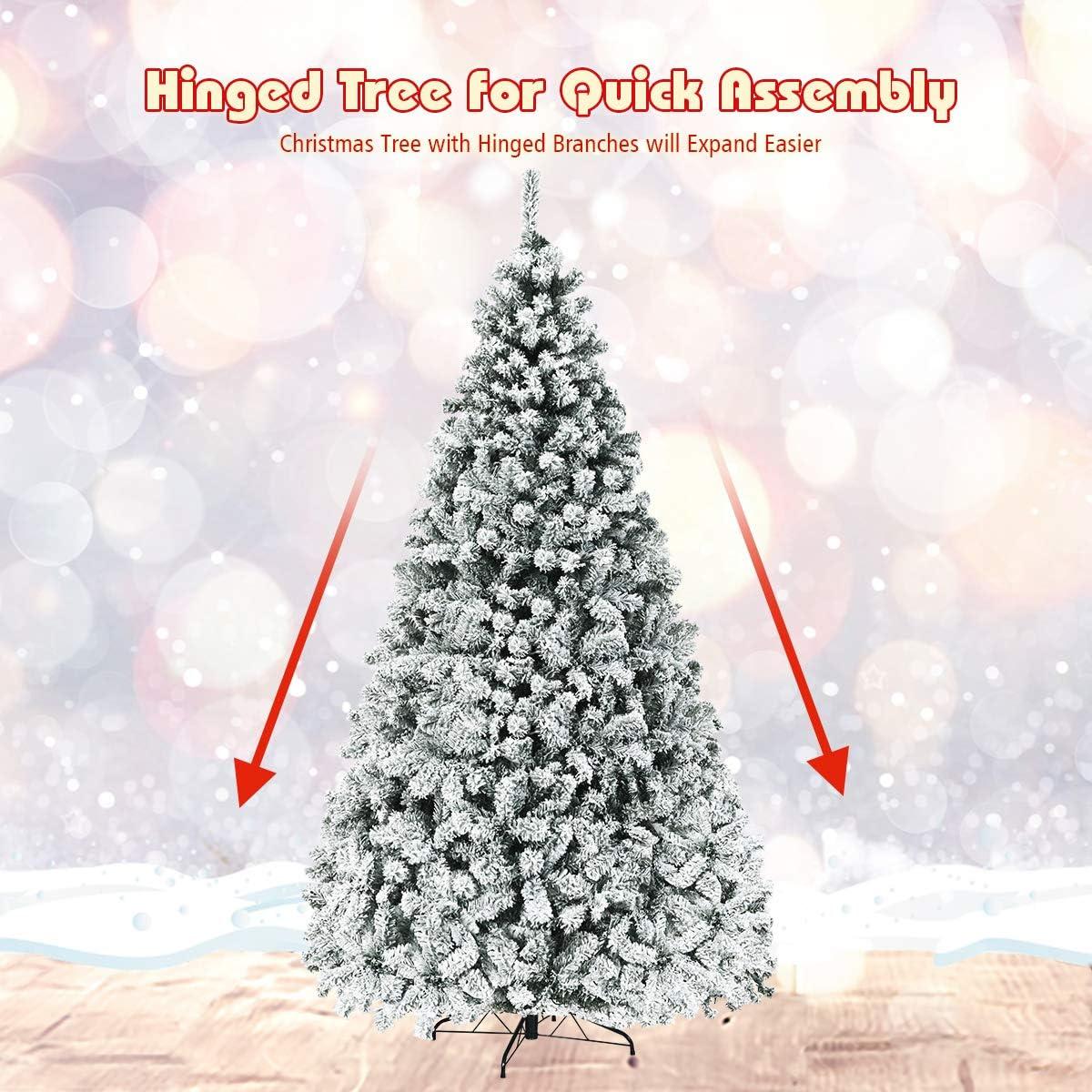 9-Foot White Flocked Pine Christmas Tree with Warm LED Lights