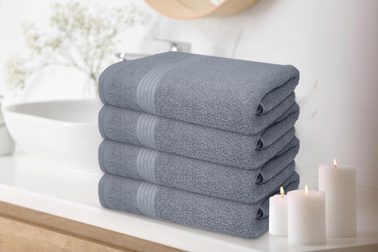 ECO TOWELS Premium Hotel & Spa Bath Towel Cotton, 27" x 54",Set of 4 (Grey)