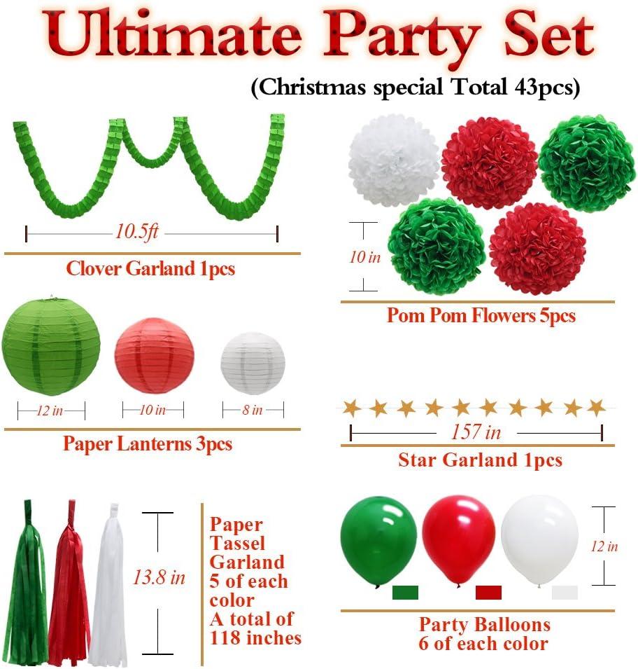 43pcs Party Decorations Set, YPF5 Paper Lanterns Balloons Tassels Hanging Garland Banner Tissue Pom Poms Flowers Clover Garland Paper Garland for Baby Shower Bridal Birthday Christmas Events