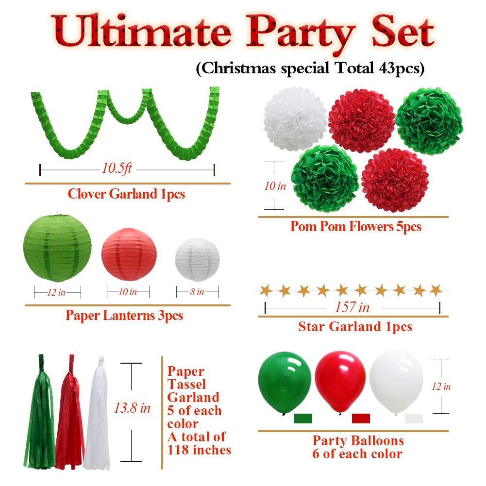 43pcs Party Decorations Set, YPF5 Paper Lanterns Balloons Tassels Hanging Garland Banner Tissue Pom Poms Flowers Clover Garland Paper Garland for Baby Shower Bridal Birthday Christmas Events